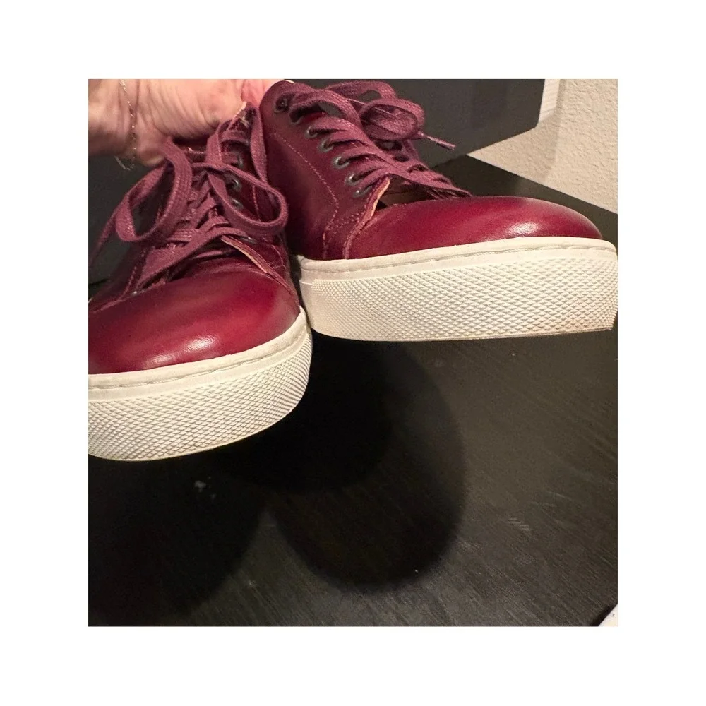 Modern Fiction Homme Mens Sneakers‎ Leather 10.5 Burgundy Low Top Contrast Heel